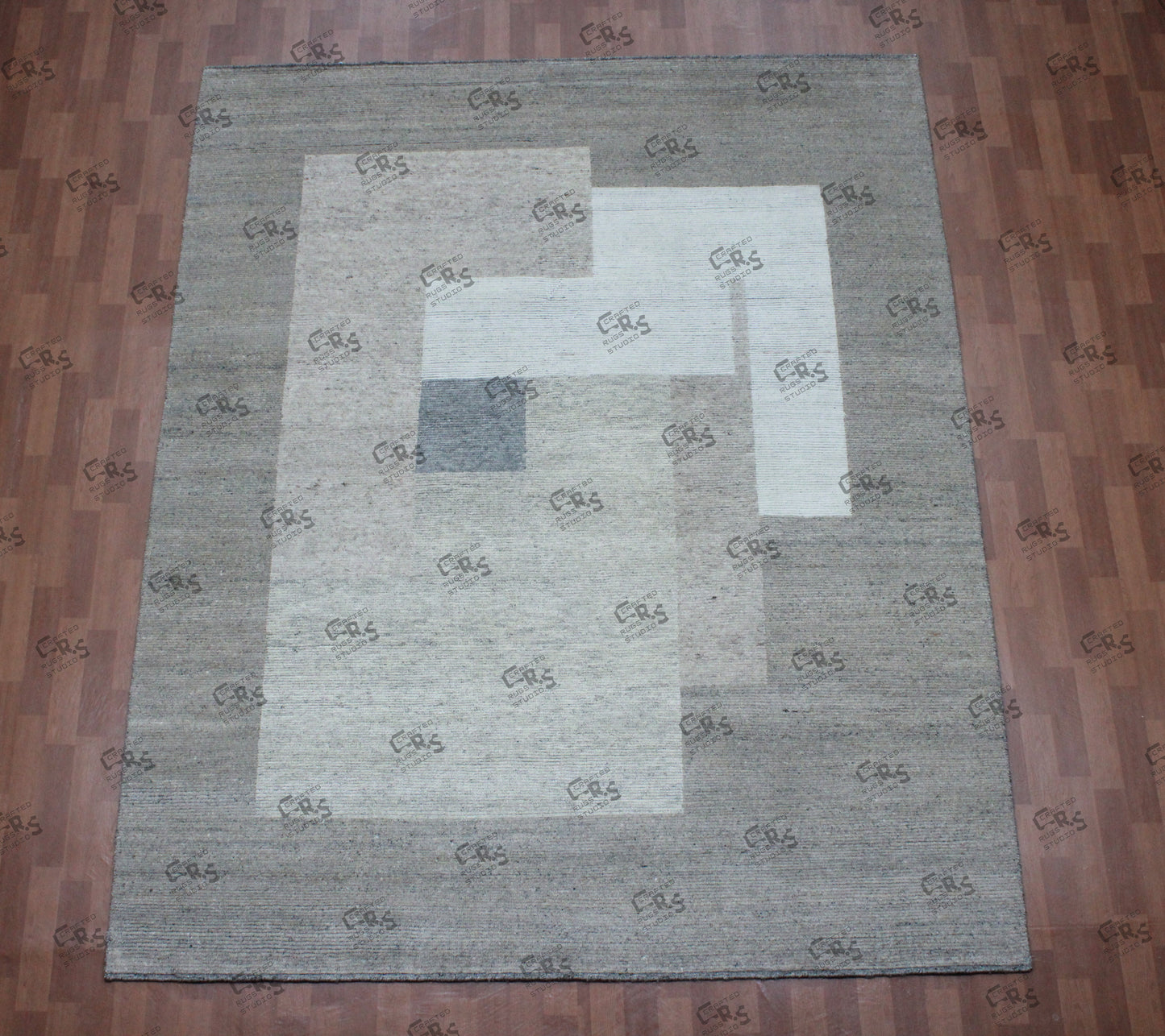 RR-03 Modern Geometric Hand Knotted Wool Area Rug - Neutral Gray & Beige Handmade Carpet for Living Room & Bedroom