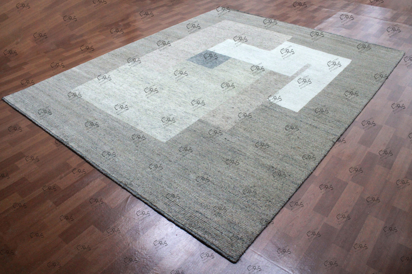 RR-03 Modern Geometric Hand Knotted Wool Area Rug - Neutral Gray & Beige Handmade Carpet for Living Room & Bedroom