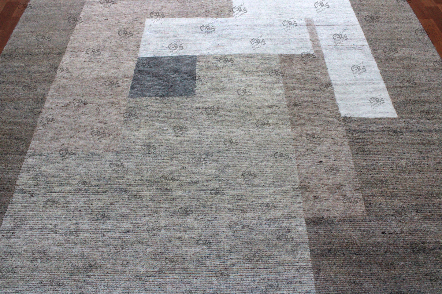 RR-03 Modern Geometric Hand Knotted Wool Area Rug - Neutral Gray & Beige Handmade Carpet for Living Room & Bedroom