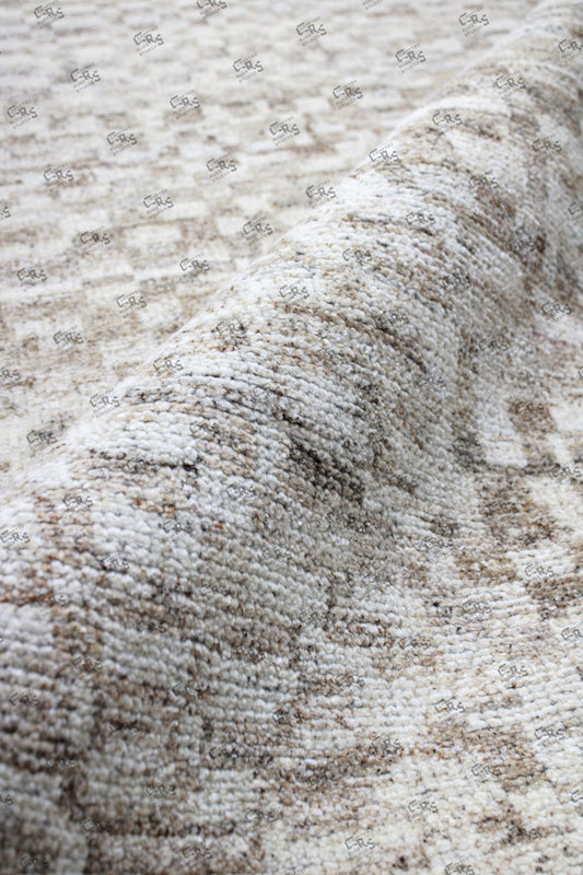 RR-02 Modern Hand Knotted Beige Area Rug – Soft Textured Wool Blend Carpet for Living Room & Bedroom