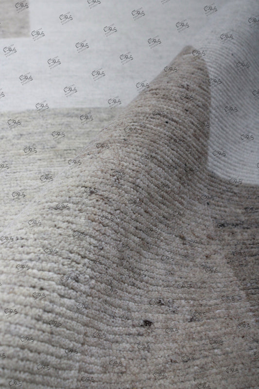 RR-03 Modern Geometric Hand Knotted Wool Area Rug - Neutral Gray & Beige Handmade Carpet for Living Room & Bedroom